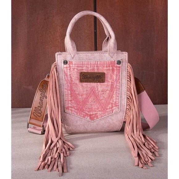 WRANGLER DENIM POCKET FRINGE CROSSBODY TOTE - Picture 1 of 5